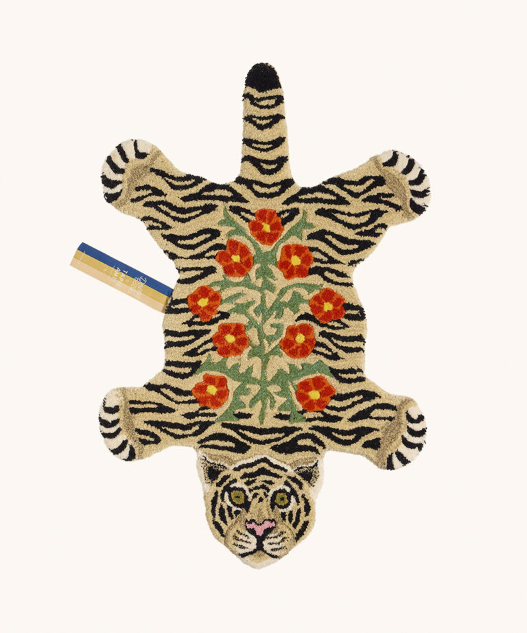 Floral White Tiger Rug Small